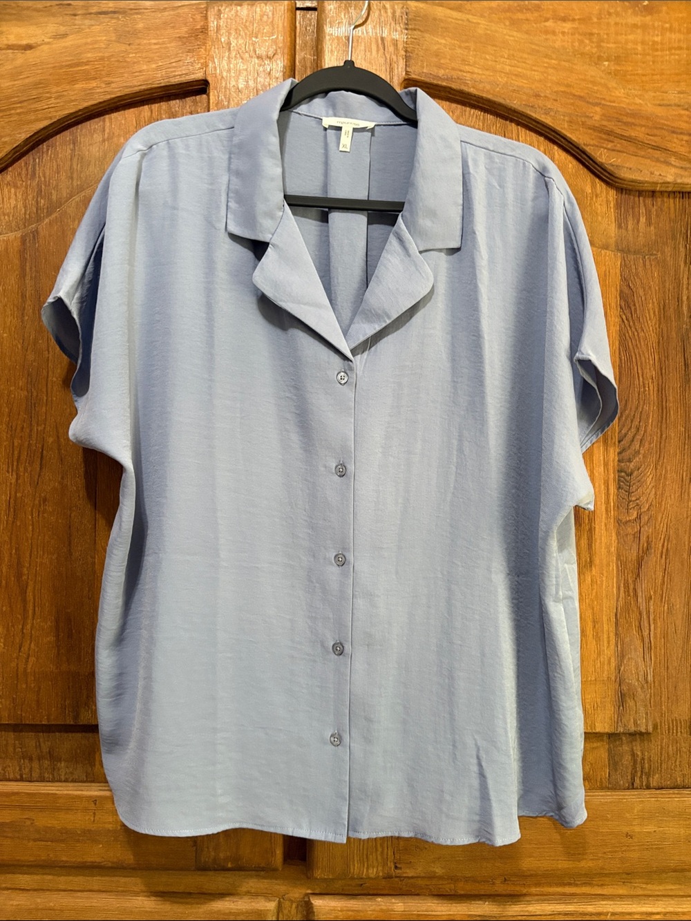 Maurices Light Blue Relaxed Camp-Collar Button Blouse